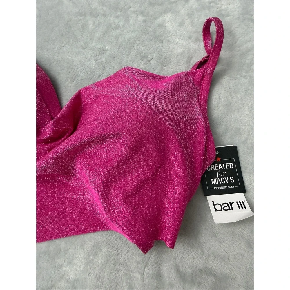 NWT BAR III Women's Cowl-neck Shimmer Bikini Top Pink Handkerchief Large $48